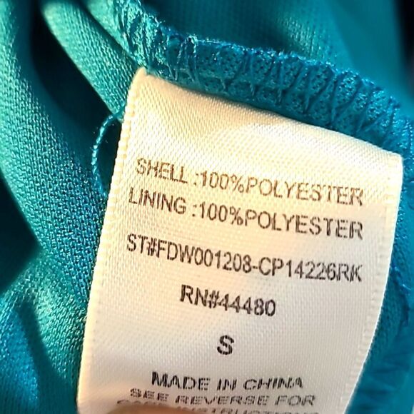 love FIRE Teal, Navy Blue & White Boho Dress, Wide Pleated Longsleeves, Sz Small - Picture 11 of 11